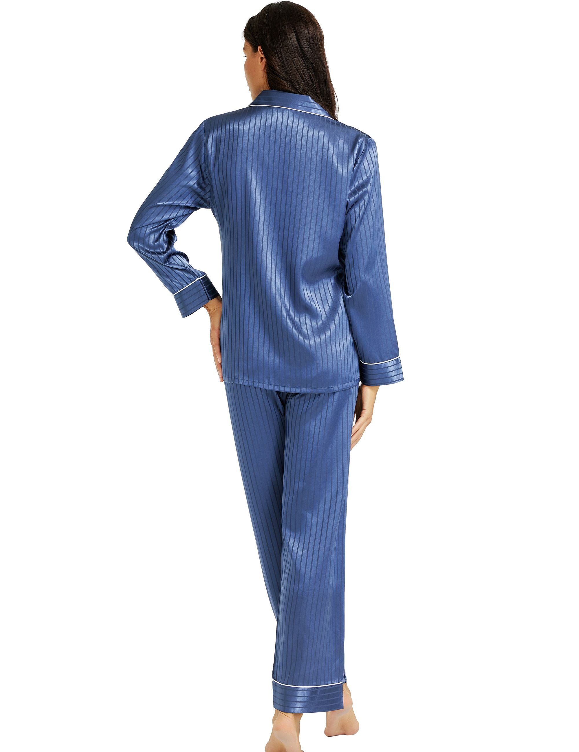 LONXU Womens Satin Pajama Set, Long Sleeve, Button Down