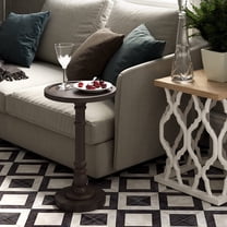 LONYKE Pedestal Small End Table, Wooden Side Table with Traditional Tray Top for Drinking, Farmhouse Round Bedside Tables for Living Room, Espresso