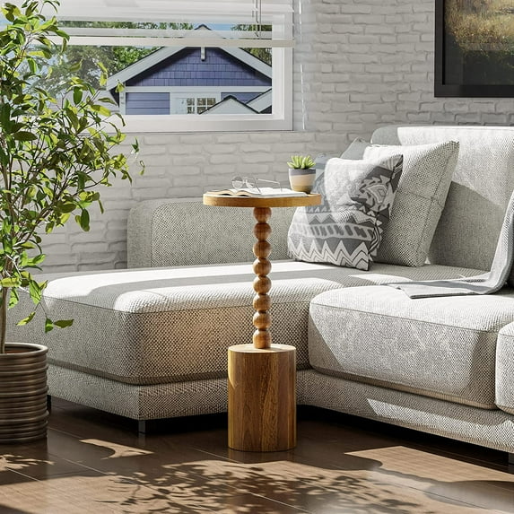 LONYKE Rustic Wood Drink Table, Round Martini Table Farmhouse Pedestal End Table with Base for Small Space Living Room, Bedroom, Natural Wood