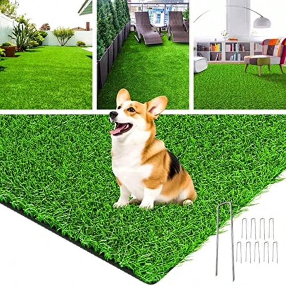 Realistic Artificial Grass Rug Indoor Outdoor Dog Grass Mat with Drainage Holes and Replacement Artificial Grass Turf Fake Grass for Garden Lawn Landscape Balcony Decoration 4 Feet x 6 Feet