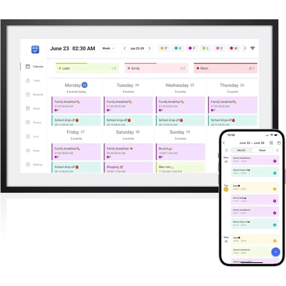 10.1 Inch Smart Digital Calendar HD Touchscreen Family Planner & Calendar with Chore Chart & Meal Planner (Black White)