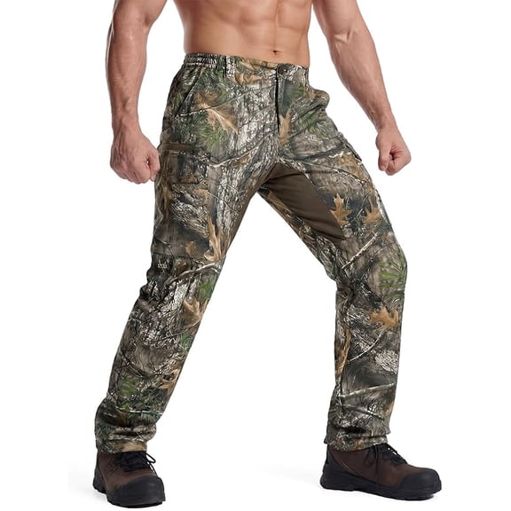 LOOGU Camo Hunting Pants for Men Water-Resistant Quiet & Matte Turkey Hunting Camo Pants for Men with 6 Pockets