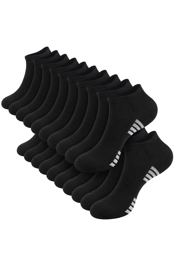 10 Pairs Mens Cushioned Ankle Socks, Breathable Casual Socks  with Arch Surpport Running Sock for Men