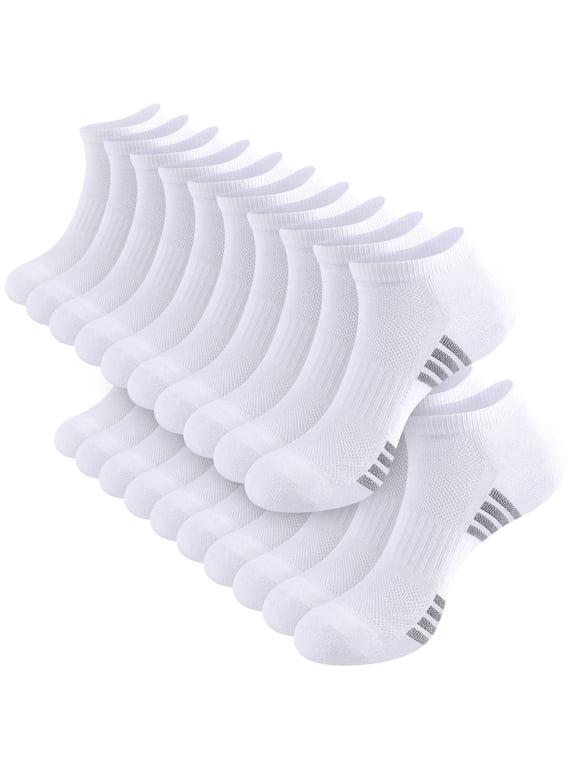10 Pairs Mens Cushioned Ankle Socks, Breathable Casual Socks with Arch Surpport Running Sock for Men
