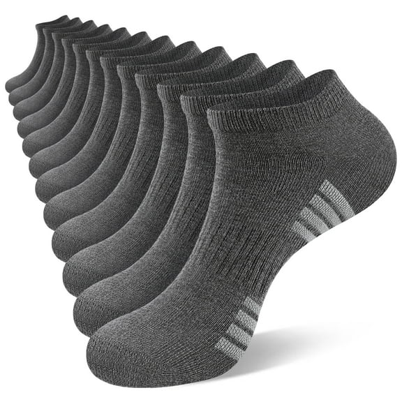LOOIKOOS 12 Pairs Mens Ankle Socks Lightweight Athletic Sports Running Short Low Cut Socks for Men Gray Socks