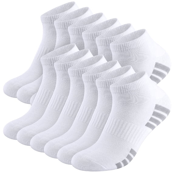 LOOIKOOS 12 Pairs Mens Ankle Socks Lightweight Athletic Sports Running Short Low Cut Socks for Men White Socks