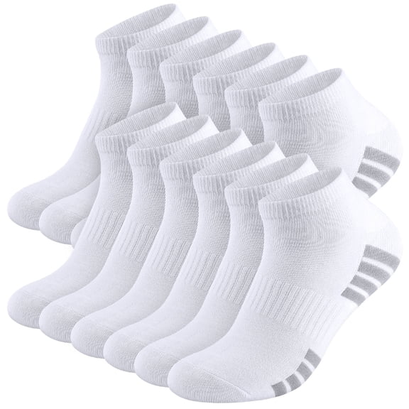 LOOIKOOS 12 Pairs Mens Ankle Socks Lightweight Athletic Sports Running Short Low Cut Socks for Men White Socks