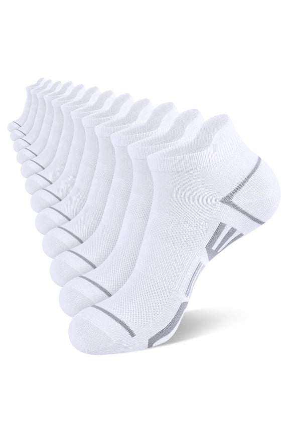 12 Pairs Mens Ankle Socks,Athletic Sports Short Socks with Heel Tab White Socks