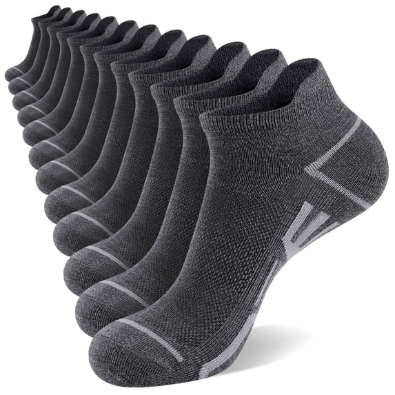 LOOIKOOS 12 Pairs Mens Ankle Socks Athletic Sports Running Short Socks with Heel Tab (Gray)