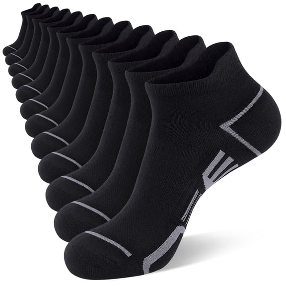 LOOIKOOS 12 Pairs Mens Ankle Socks Athletic Sports Short Socks for Men with Heel Tab (Black)