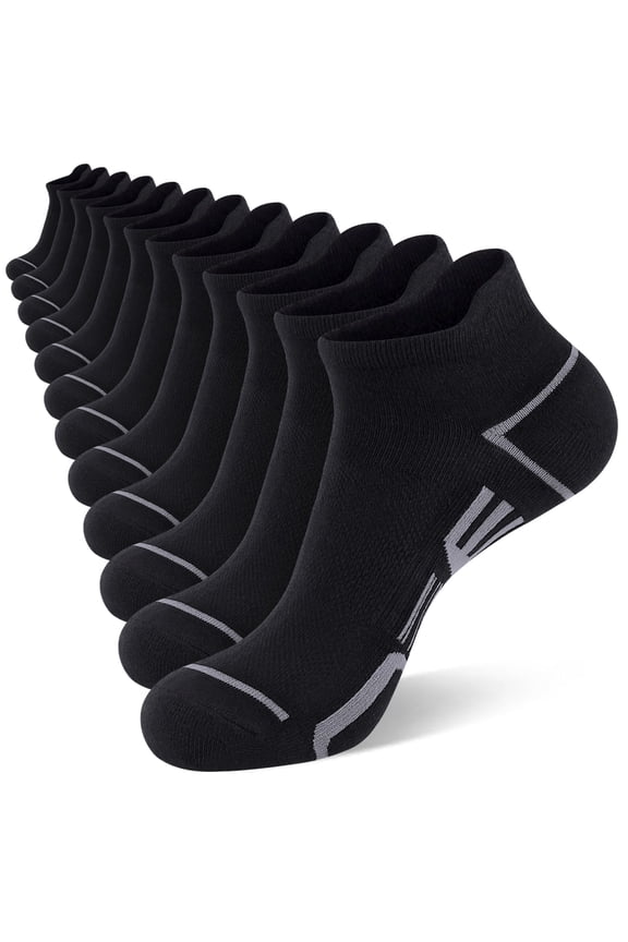 12 Pairs Mens Ankle Socks Athletic Sports Short Socks for Men with Heel Tab (Black)