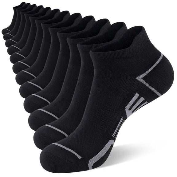 LOOIKOOS 12 Pairs Mens Ankle Socks Athletic Sports Short Socks for Men with Heel Tab (Black)
