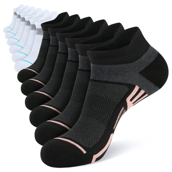 LOOIKOOS 12 Pairs Women Ankle Socks,Lightweight Low Cut Socks for Women Ankle Athletic Sports Running Short Casual Socks White Black with Tab