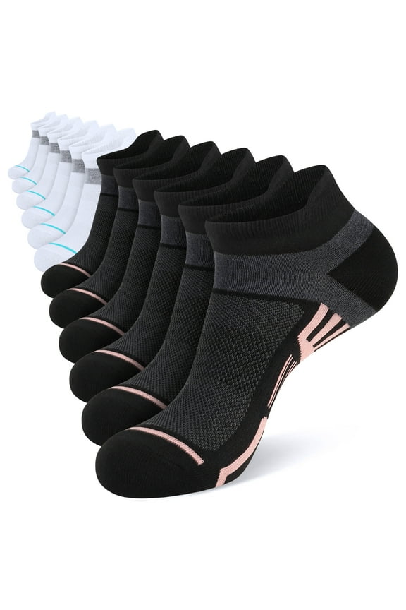 12 Pairs Women Ankle Socks,Lightweight Low Cut Socks for Women Ankle Athletic Sports Running Short Casual Socks White Black with Tab