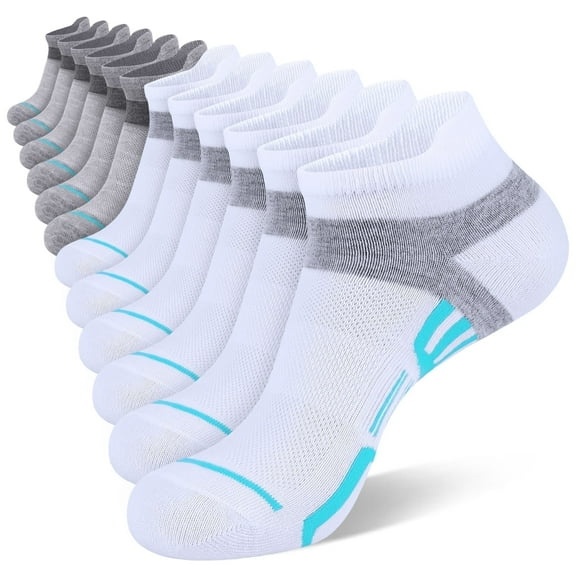 LOOIKOOS 12 Pairs Women Ankle Socks,Lightweight Low Cut Socks for Women Ankle Athletic Sports Running Short Casual Socks White Gray with Tab