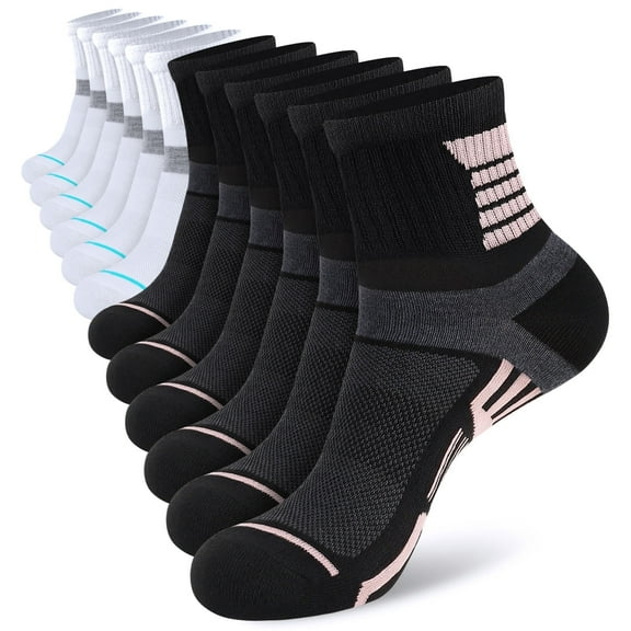LOOIKOOS 12 Pairs Womens Ankle Socks, Breathable Mini Crew Socks for Women Athletic Sport Running Cycling Casual White Black Socks