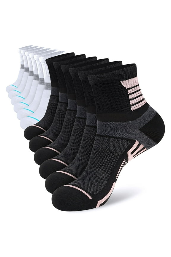12 Pairs Womens Ankle Socks, Breathable Mini Crew Socks for Women Athletic Sport Running Cycling Casual White Black Socks