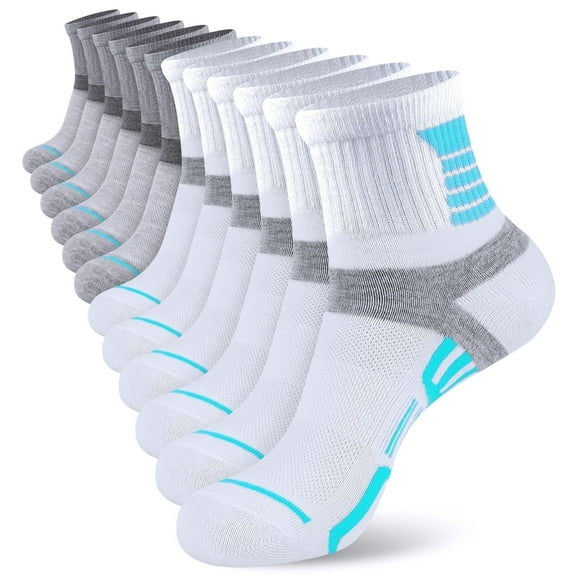 LOOIKOOSÂ 12 Pairs Womens Ankle Socks, Breathable Mini Crew Socks for Women Athletic Sport Running Cycling Casual White Grey Socks