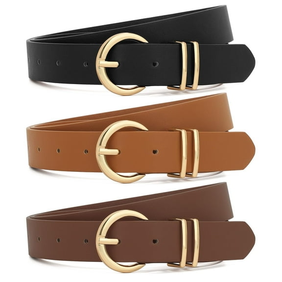 LOOIKOOS 3 Pack Belts for Women, Women Belts for Jeans Dresses Brown Belt Women with Gold Buckle (Black, Brown, Coffee)