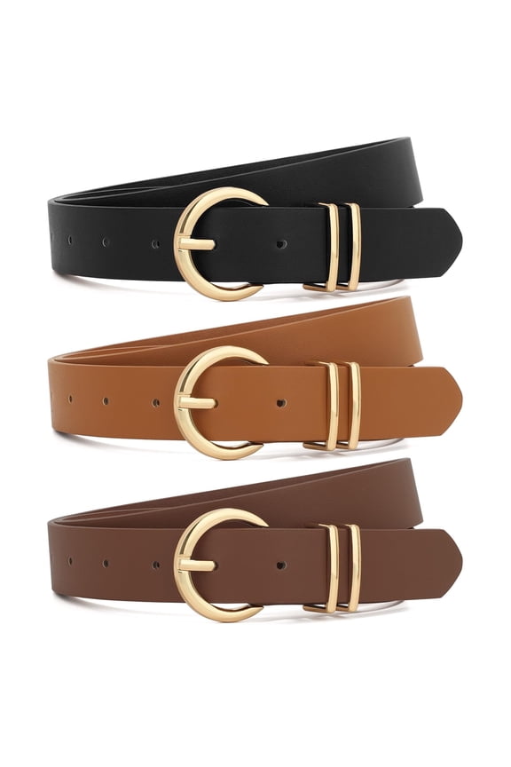 3 Pack Belts for Women, Women Belts for Jeans Dresses Brown Belt Women with Gold Buckle (Black, Brown, Coffee)