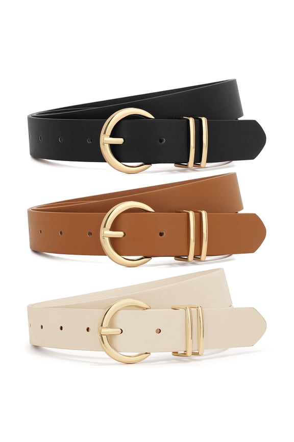 3 Pack Belts for Women, Women Belts for Jeans Dresses Brown Belt Women with Gold Buckle (Black, Brown, Beige)