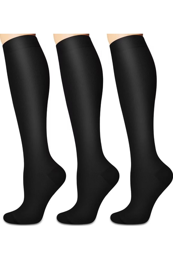 3 Pairs Compression Socks Women and Men, Unisex Black Knee High Athletic Compression Socks Support Circulation Socks for Running, Travel, Flight, Nurse(Black, S/M)