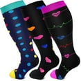thumbnail image 1 of LOOIKOOS 3 Pairs Plus Size Compression Socks for Women, Breathable Athletic Socks(Multicolour,3XL), 1 of 7