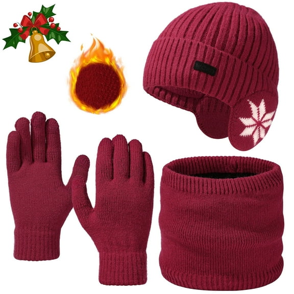 LOOIKOOS 3PCS Unisex Winter Beanie Hat Scarf and Touch Screen Gloves Set, Warm Thick Fleece Lined Skull Cap Scarf and Gloves Set for Women Gifts