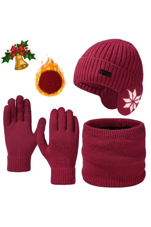 3PCS Unisex Winter Beanie Hat Scarf and Touch Screen Gloves Set, Warm Thick Fleece Lined Skull Cap Scarf and Gloves Set for Women Gifts