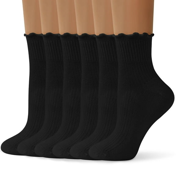 LOOIKOOS 6 Pairs Women Ruffle Socks, Cute Ruffle Ankle Socks for Teen Soft Breathable Crew Socks