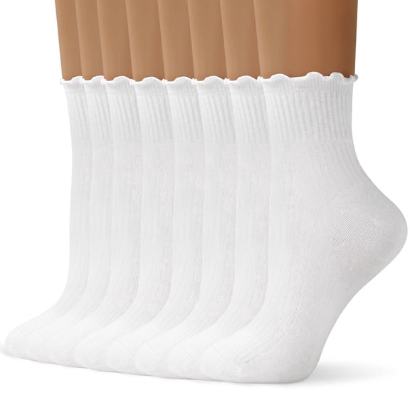 LOOIKOOS 6 Pairs Women Ruffle Socks, Cute Ruffle Ankle Socks for Teen Soft Breathable Crew Socks