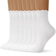 LOOIKOOS 6 Pairs Women Ruffle Socks, Cute Ruffle Ankle Socks for Teen Soft Breathable Crew Socks