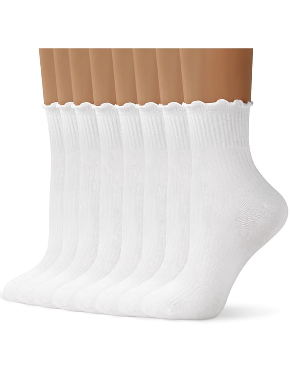 6 Pairs Women Ruffle Socks, Cute Ruffle Ankle Socks for Teen Soft Breathable Crew Socks
