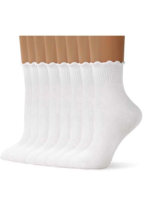 6 Pairs Women Ruffle Socks, Cute Ruffle Ankle Socks for Teen Soft Breathable Crew Socks