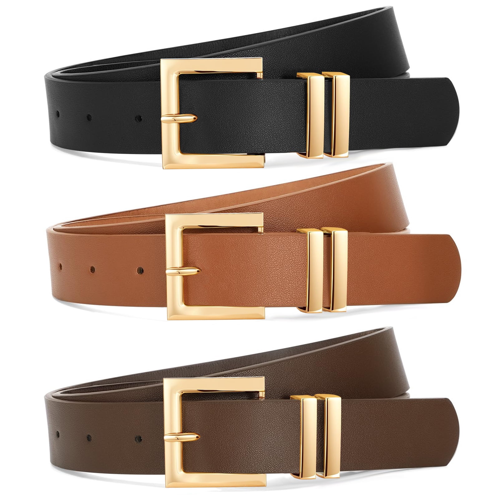 LOOIKOOS Belts for Women, 3 Pack Women's Leather Belts for Jeans ...