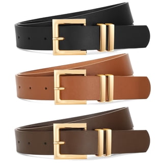 LOOIKOOS Belts for Women, 3 Pack Women's Leather Belts for Jeans Dresses with Gold Buckle(Black, Brown, Coffee)