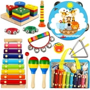 LOOIKOOS Toddler Musical Instruments,Wooden Percussion Instruments for Baby Kids Preschool Educational Musical Toys Set Boys and Girls with Carrying Bag