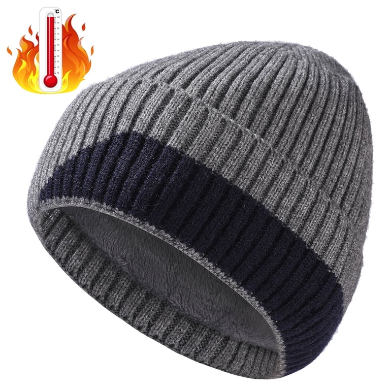 Fleece Lined Knit Beanie with Stripes - Winter Warm Skiing Hat Hand Knit Wool Beanie: Colorful Striped Winter Hat, Fleece  main image 4