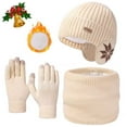 thumbnail image 1 of LOOIKOOS Winter Knit Beanie Hat Neck Warmer Scarf and Touch Screen Gloves Set Warm and thick, 1 of 6
