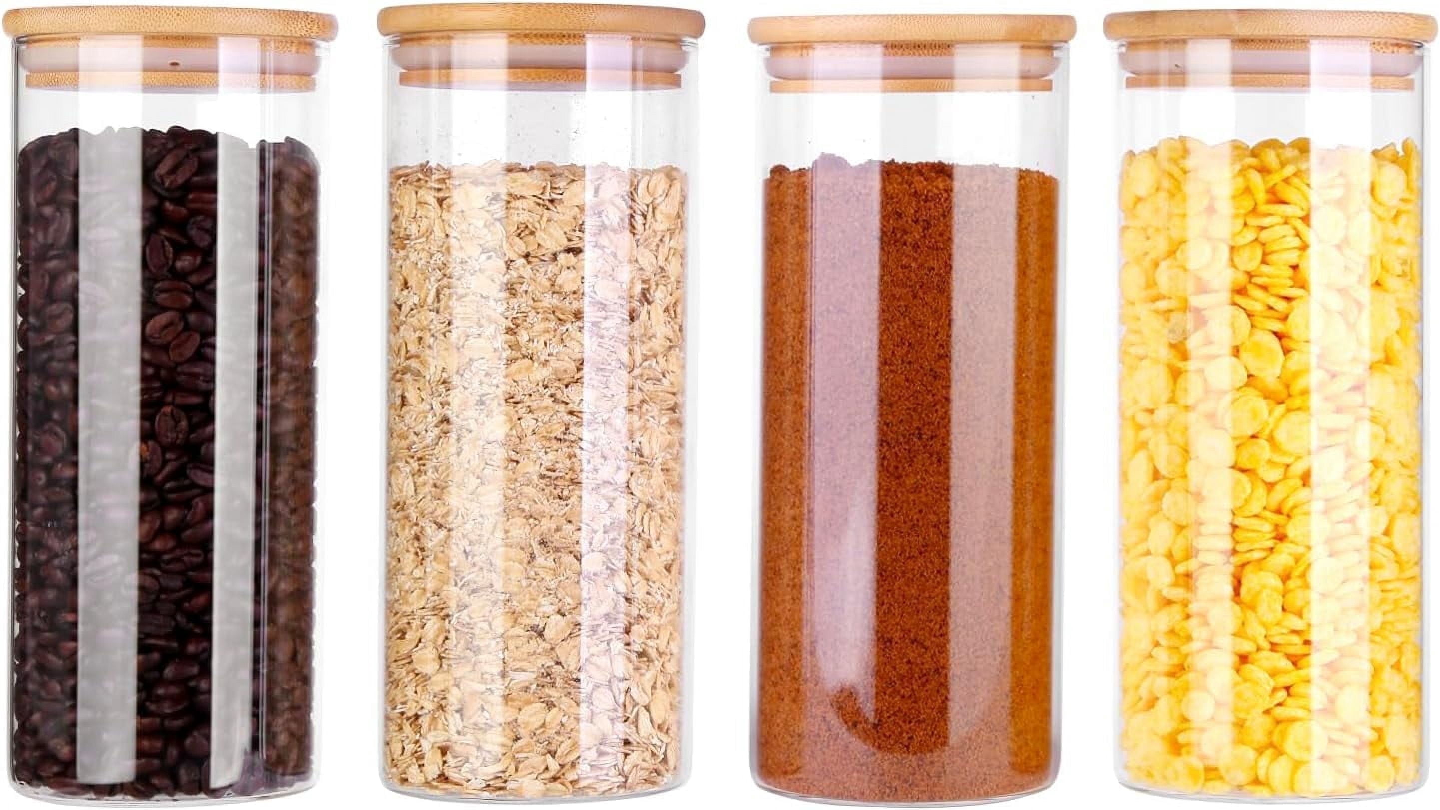 Panzexin 31oz Glass Storage Jars with Airtight Bamboo Lids - 4-Pack, Food Canisters for Pantry Organization - Ideal for Coffee, Flour, Sugar, Cereal, Rice & Dry Foods