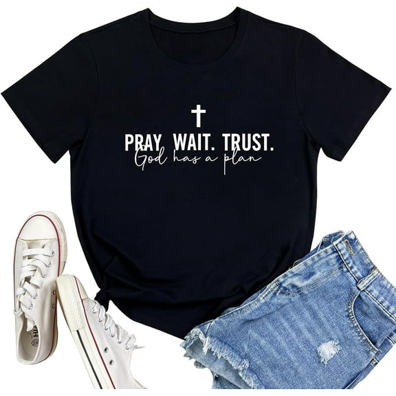 LOOKFACE Women PRAY WAIT TRUST Soft Tees Cute Graphic T Shirts