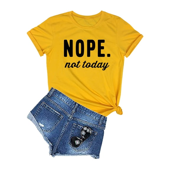 LOOKFACE Women Round Neck Short Sleeve Printed Cute T-Shirts Yellow Medium