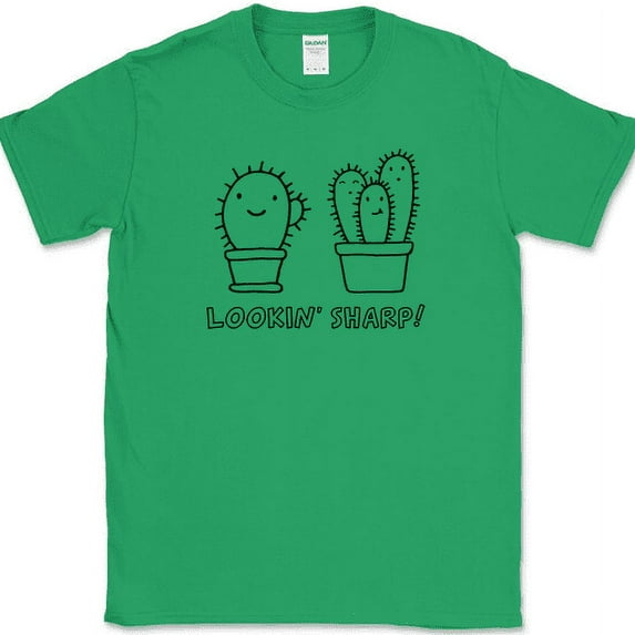 LOOKIN SHARP T-Shirt Funny Cactus Humor Good Cute Cutesy Novelty Tee - Green, 3XL