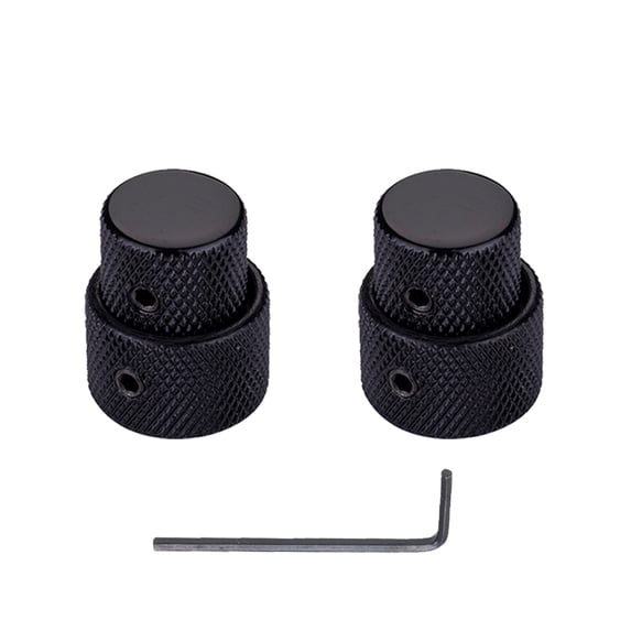 LOOKSEVEN 1/2/3/4Pcs Metal Dual Concentric Stacked Control Knobs for Electric Bass Guitars-Black 2PCS
