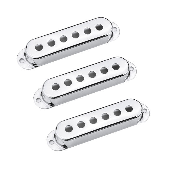 LOOKSEVEN 3Pcs Chrome 52mm/52mm/52mm Pole Spacing Brass SSS Single Coil Pickup Covers for Strat Style Electric Guita