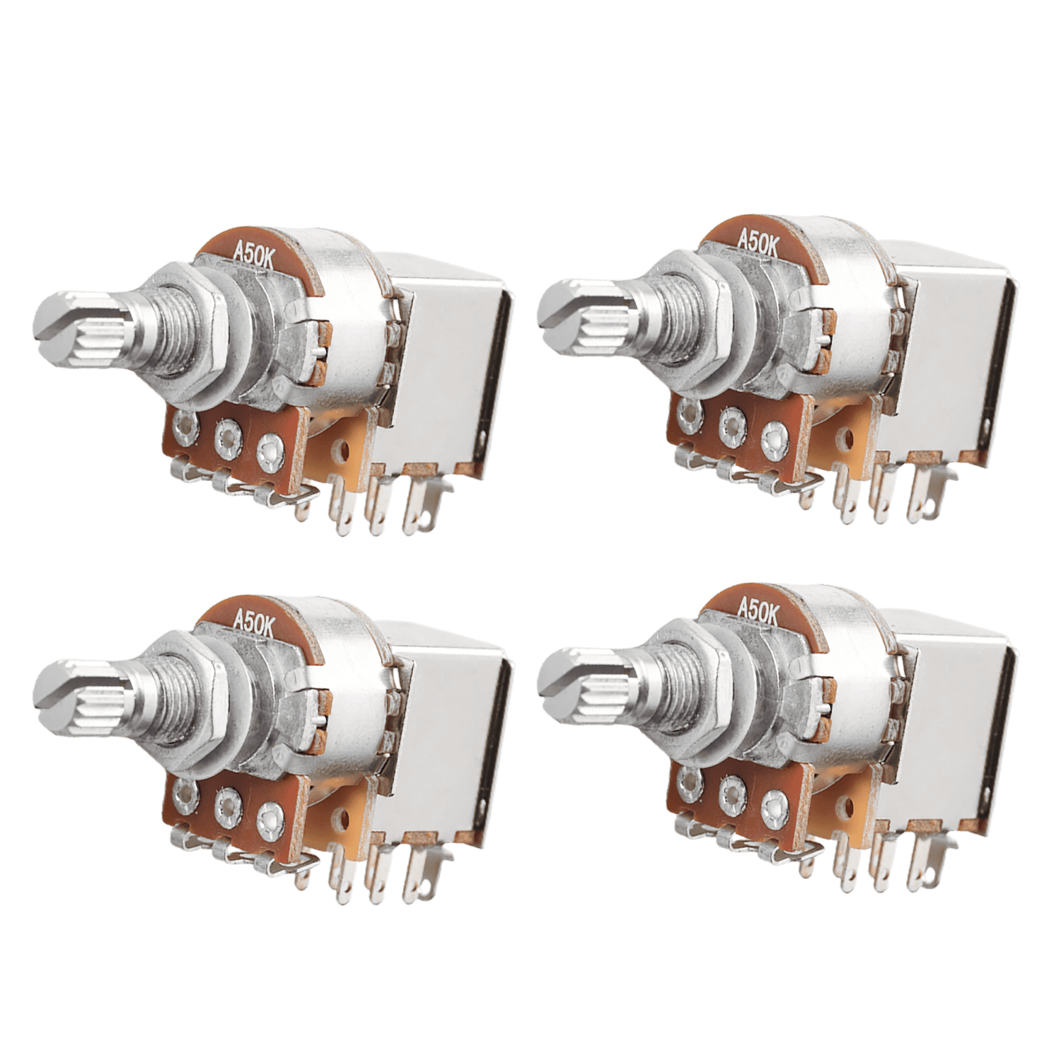 LOOKSEVEN 1/2/4 Pcs Guitar Push-Pull Pot 18-Split Long Shaft switch, A/B/25K/50K Tone Volume-A50Kx4