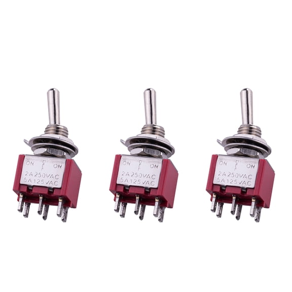 LOOKSEVEN 1/3/5Pcs DPDT Red 3 Way 6 Pin ON OFF ON Electric Guitar Mini Toggle Switches- 3 PCS