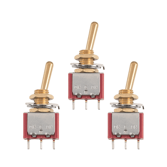 LOOKSEVEN 1/3/5Pcs Mini Vintage Brass Lever Switch 3Pins 2-Way ON-ON Toggle Switch - RED- 3PCS