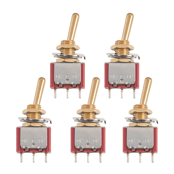 LOOKSEVEN 1/3/5Pcs Mini Vintage Brass Lever Switch 3Pins 2-Way ON-ON Toggle Switch - RED- 5PCS