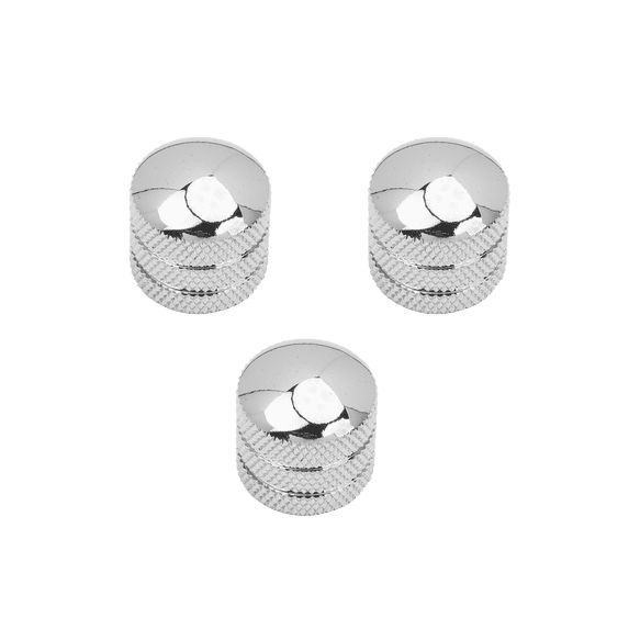 LOOKSEVEN 1-4 Pcs 18-Splines 6mm Metal Guitar Dome Top Volume Tone Knobs 3 Colors- Chrome (3 Pcs)